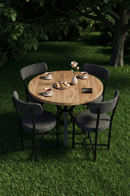 Mutfak Masası 4 Sandalyeli Set 90 Çap Atlantik Yuvarlak Cafe Balkon Ofis Masa Yemek Takımı Teddy