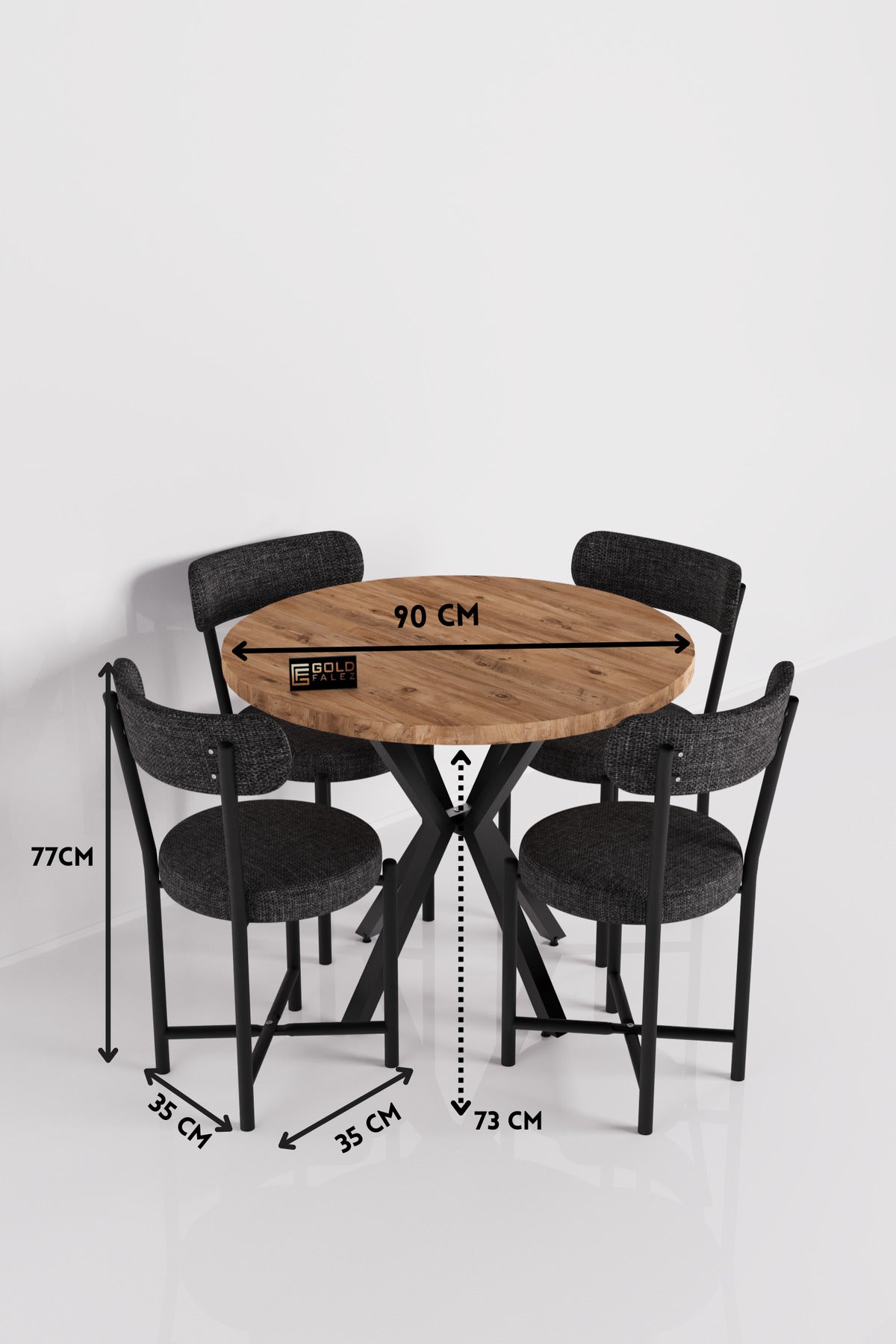 Mutfak Masası 4 Sandalyeli Set 90 Çap Atlantik Yuvarlak Cafe Balkon Ofis Masa Yemek Takımı Teddy