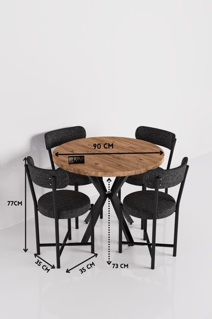 Mutfak Masası 4 Sandalyeli Set 90 Çap Atlantik Yuvarlak Cafe Balkon Ofis Masa Yemek Takımı Teddy