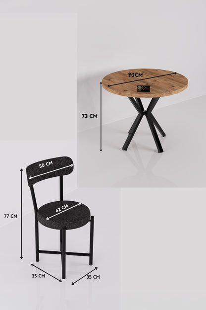Mutfak Masası 4 Sandalyeli Set 90 Çap Atlantik Yuvarlak Cafe Balkon Ofis Masa Yemek Takımı Teddy