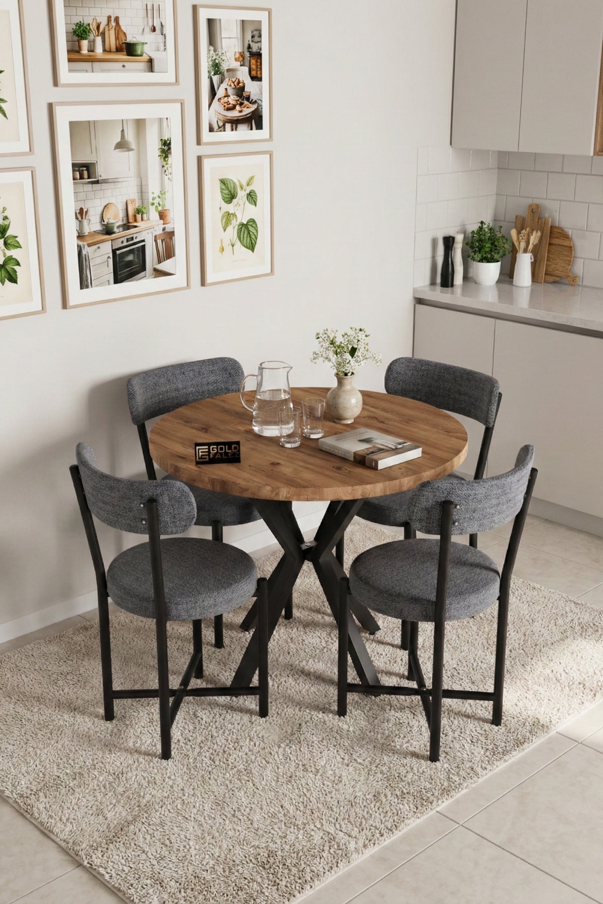 Mutfak Masası 4 Sandalyeli Set 90 Çap Atlantik Yuvarlak Cafe Balkon Ofis Masa Yemek Takımı Teddy