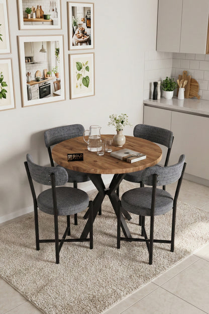 Mutfak Masası 4 Sandalyeli Set 90 Çap Atlantik Yuvarlak Cafe Balkon Ofis Masa Yemek Takımı Teddy