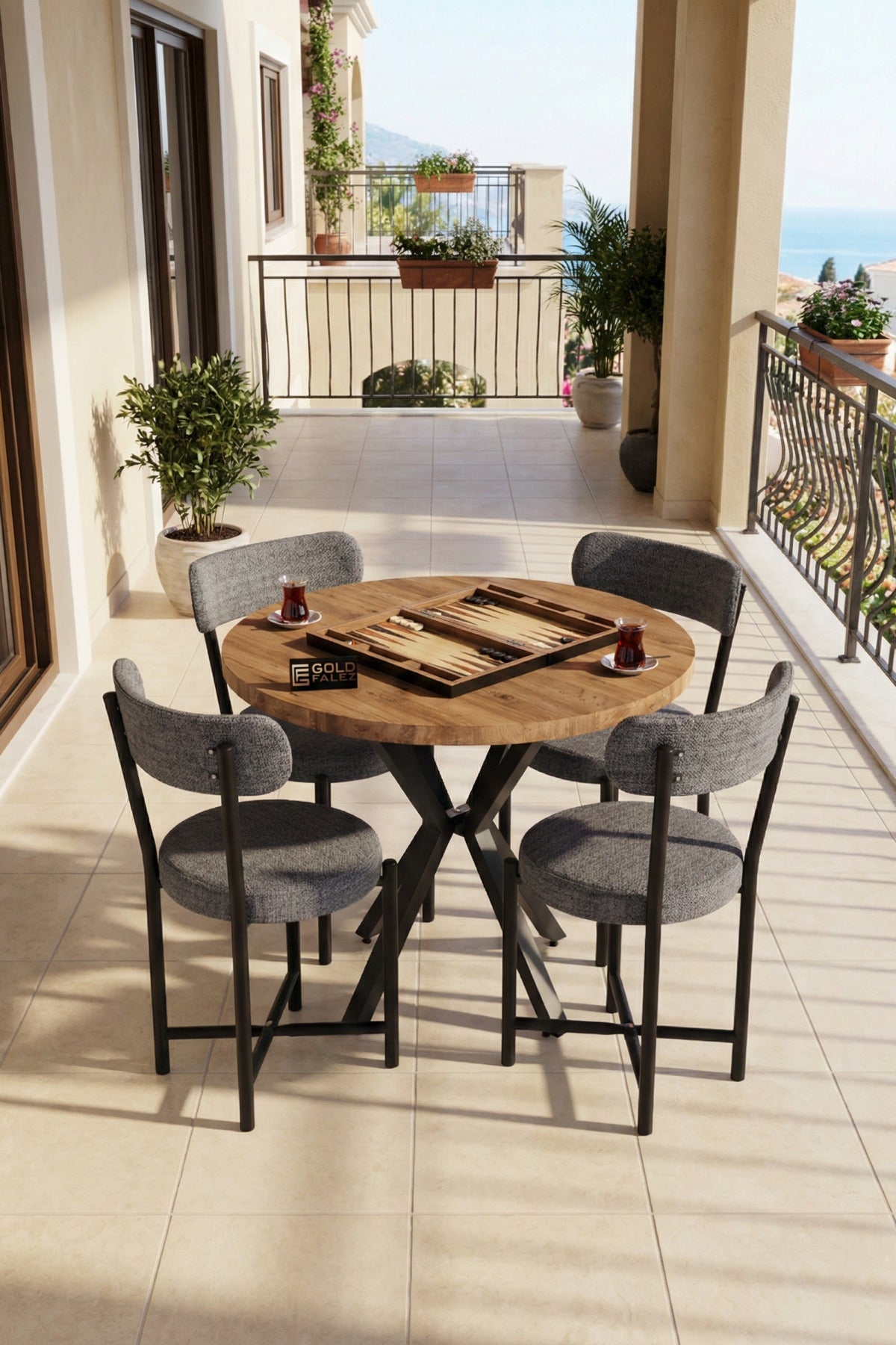 Mutfak Masası 4 Sandalyeli Set 90 Çap Atlantik Yuvarlak Cafe Balkon Ofis Masa Yemek Takımı Teddy