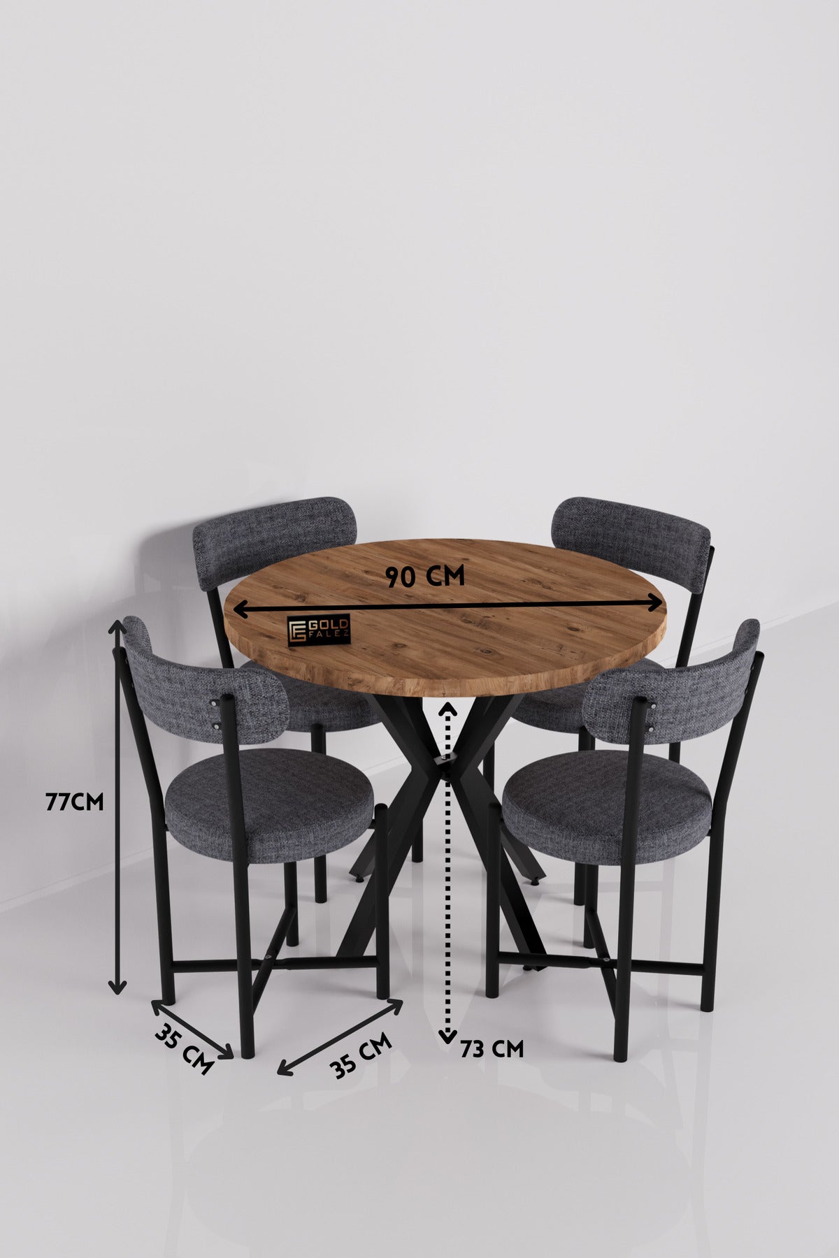 Mutfak Masası 4 Sandalyeli Set 90 Çap Atlantik Yuvarlak Cafe Balkon Ofis Masa Yemek Takımı Teddy
