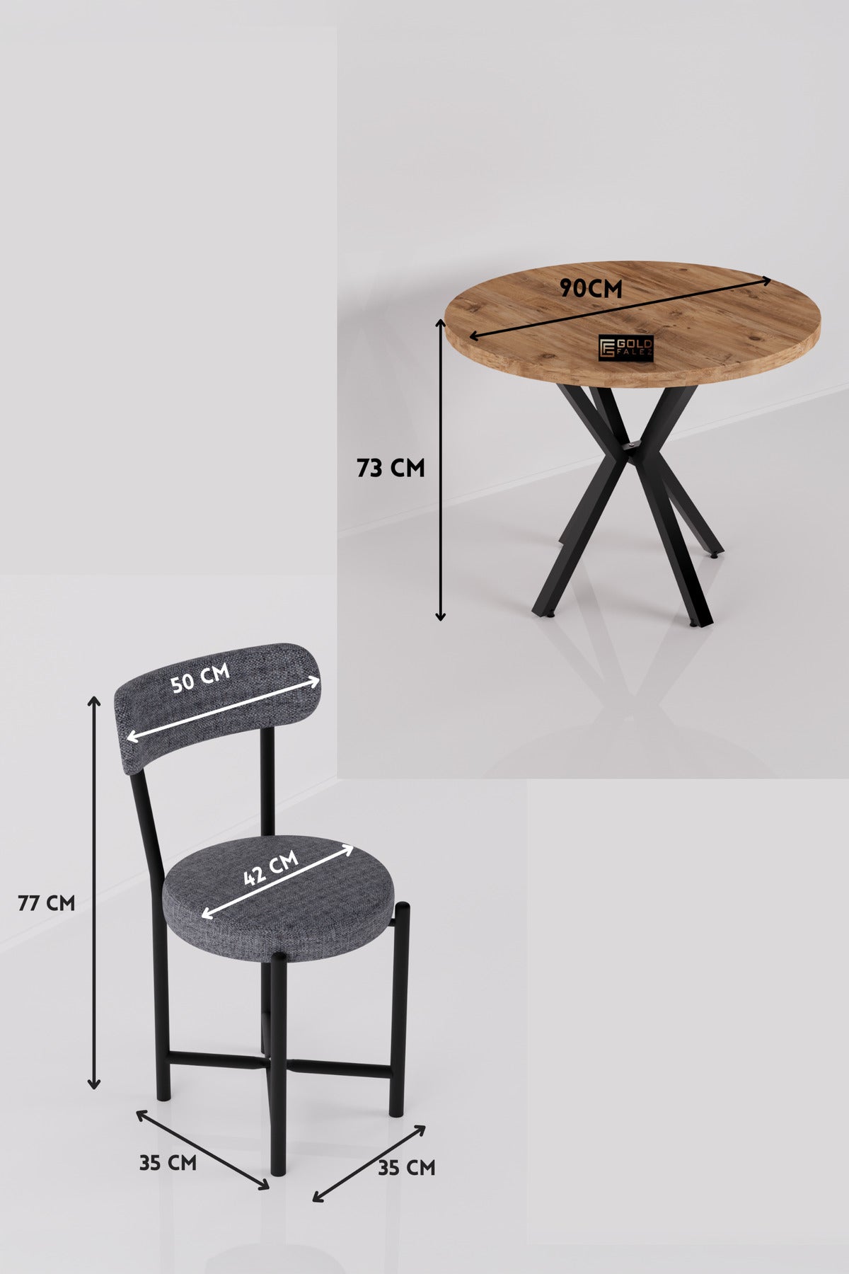 Mutfak Masası 4 Sandalyeli Set 90 Çap Atlantik Yuvarlak Cafe Balkon Ofis Masa Yemek Takımı Teddy