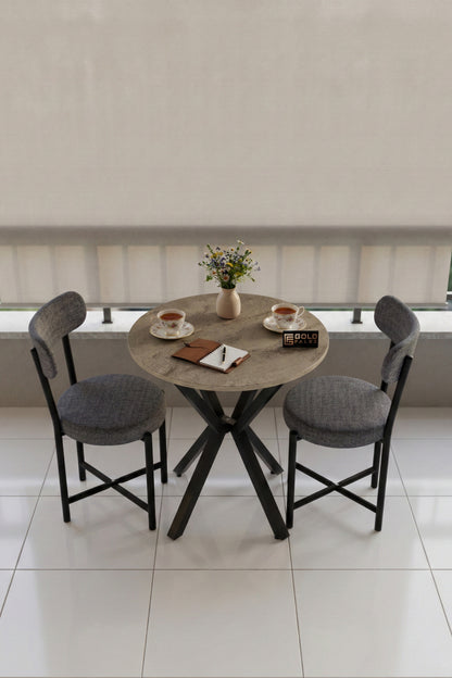 Mutfak Masası 70 Çap 2 Sandalyeli Traverten Görünümlü Balkon Bahçe Cafe Masa Seti Teddy