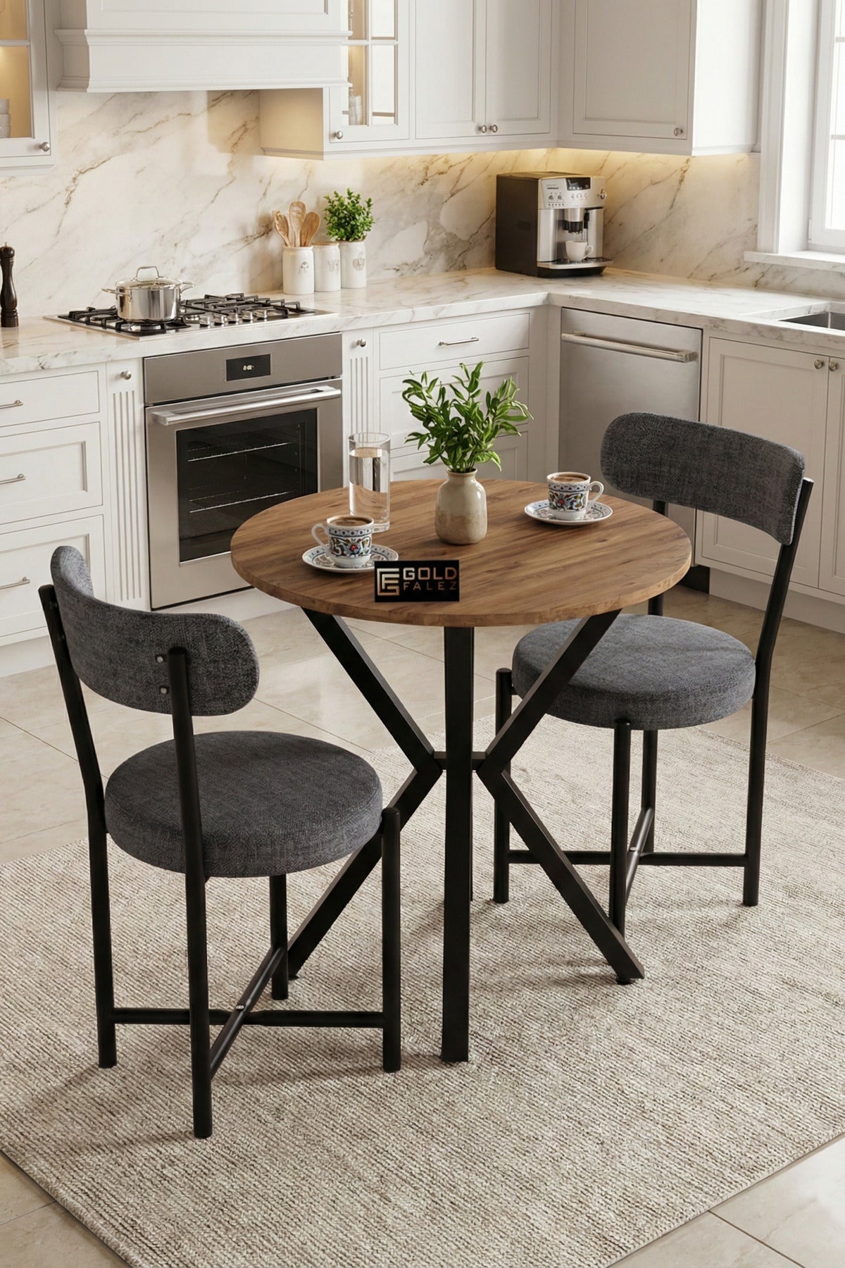 Mutfak Masası 70 Çap Yuvarlak 2 Sandalyeli Atlantik Masa Takımı Modern Set Bahçe Balkon Cafe Teddy