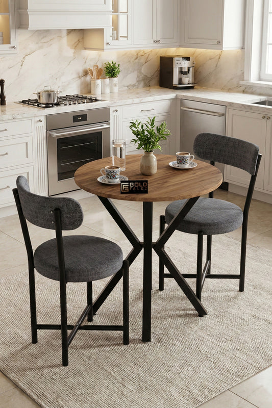 Mutfak Masası 70 Çap Yuvarlak 2 Sandalyeli Atlantik Masa Takımı Modern Set Bahçe Balkon Cafe Teddy