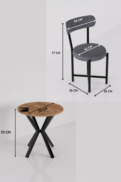 Mutfak Masası 70 Çap Yuvarlak 2 Sandalyeli Atlantik Masa Takımı Modern Set Bahçe Balkon Cafe Teddy