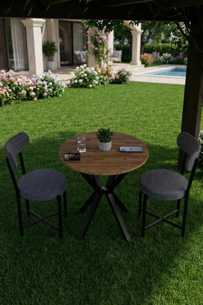 Mutfak Masası 70 Çap Yuvarlak 2 Sandalyeli Atlantik Masa Takımı Modern Set Bahçe Balkon Cafe Teddy