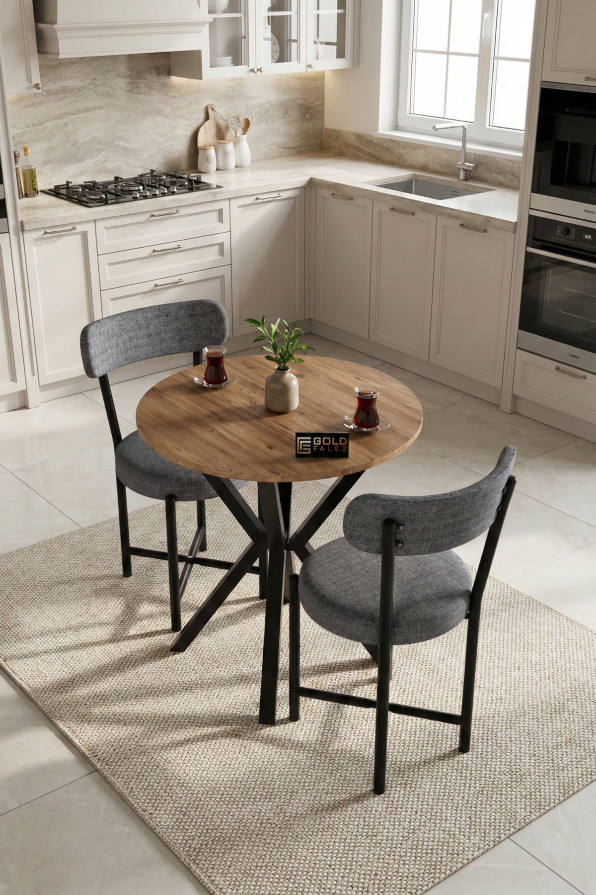 Mutfak Masası 70 Çap Yuvarlak 2 Sandalyeli Atlantik Masa Takımı Modern Set Bahçe Balkon Cafe Teddy