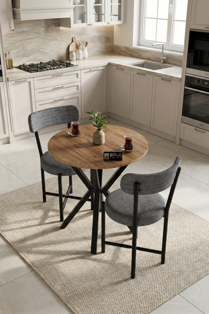 Mutfak Masası 70 Çap Yuvarlak 2 Sandalyeli Atlantik Masa Takımı Modern Set Bahçe Balkon Cafe Teddy