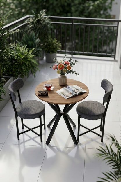 Mutfak Masası 70 Çap Yuvarlak 2 Sandalyeli Atlantik Masa Takımı Modern Set Bahçe Balkon Cafe Teddy