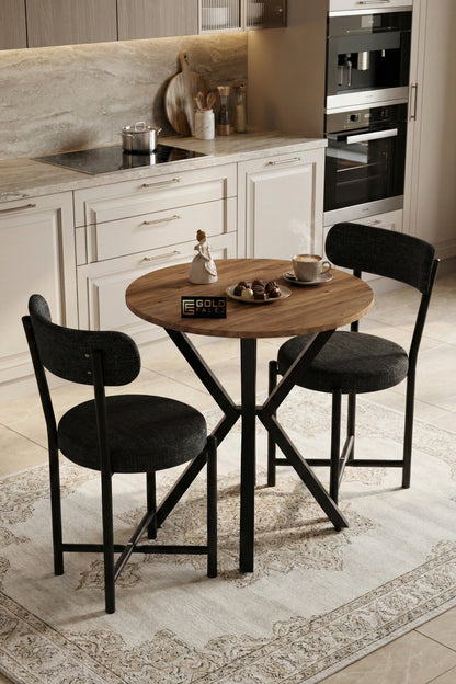 Mutfak Masası 70 Çap Yuvarlak 2 Sandalyeli Atlantik Masa Takımı Modern Set Bahçe Balkon Cafe Teddy