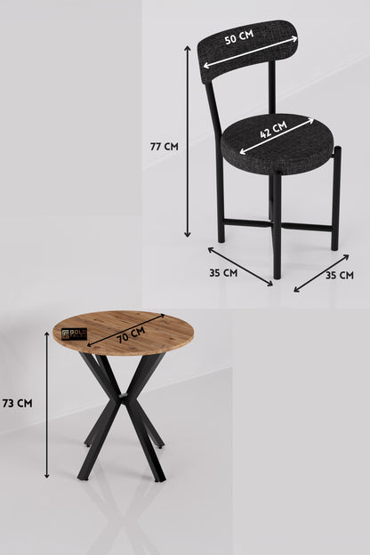 Mutfak Masası 70 Çap Yuvarlak 2 Sandalyeli Atlantik Masa Takımı Modern Set Bahçe Balkon Cafe Teddy