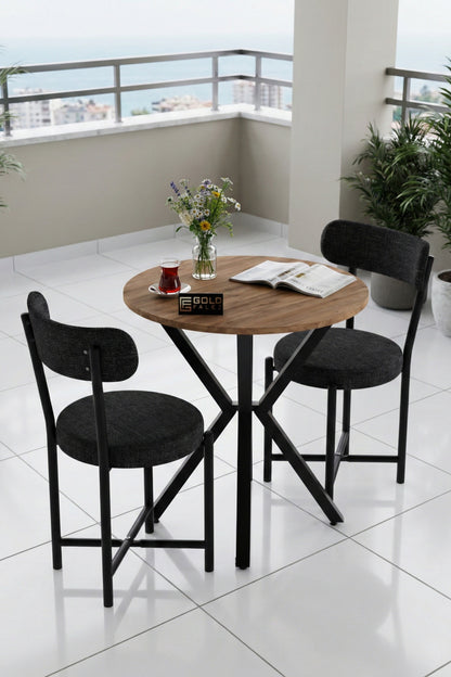 Mutfak Masası 70 Çap Yuvarlak 2 Sandalyeli Atlantik Masa Takımı Modern Set Bahçe Balkon Cafe Teddy