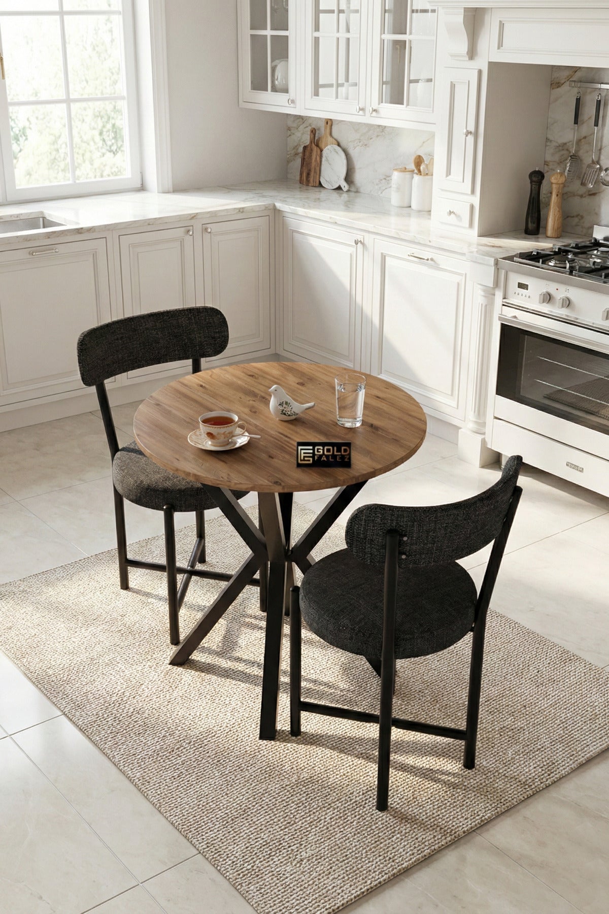 Mutfak Masası 70 Çap Yuvarlak 2 Sandalyeli Atlantik Masa Takımı Modern Set Bahçe Balkon Cafe Teddy