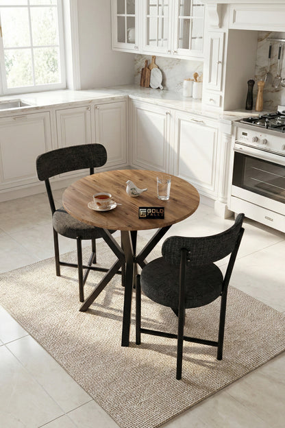 Mutfak Masası 70 Çap Yuvarlak 2 Sandalyeli Atlantik Masa Takımı Modern Set Bahçe Balkon Cafe Teddy