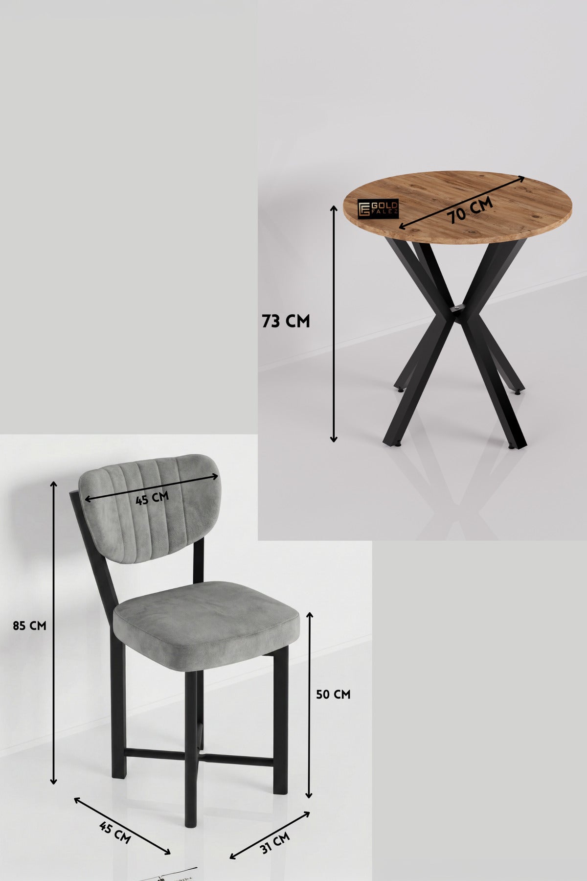 Mutfak Masası 70 Çap Yuvarlak Atlantik Masa 2 Sandalyeli Modern Balkon Cafe Seti Elma