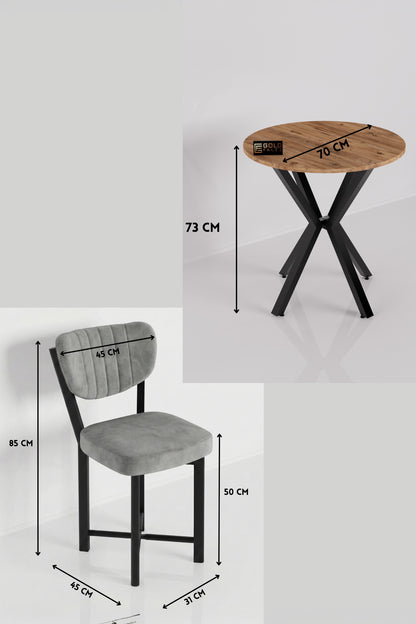 Mutfak Masası 70 Çap Yuvarlak Atlantik Masa 2 Sandalyeli Modern Balkon Cafe Seti Elma