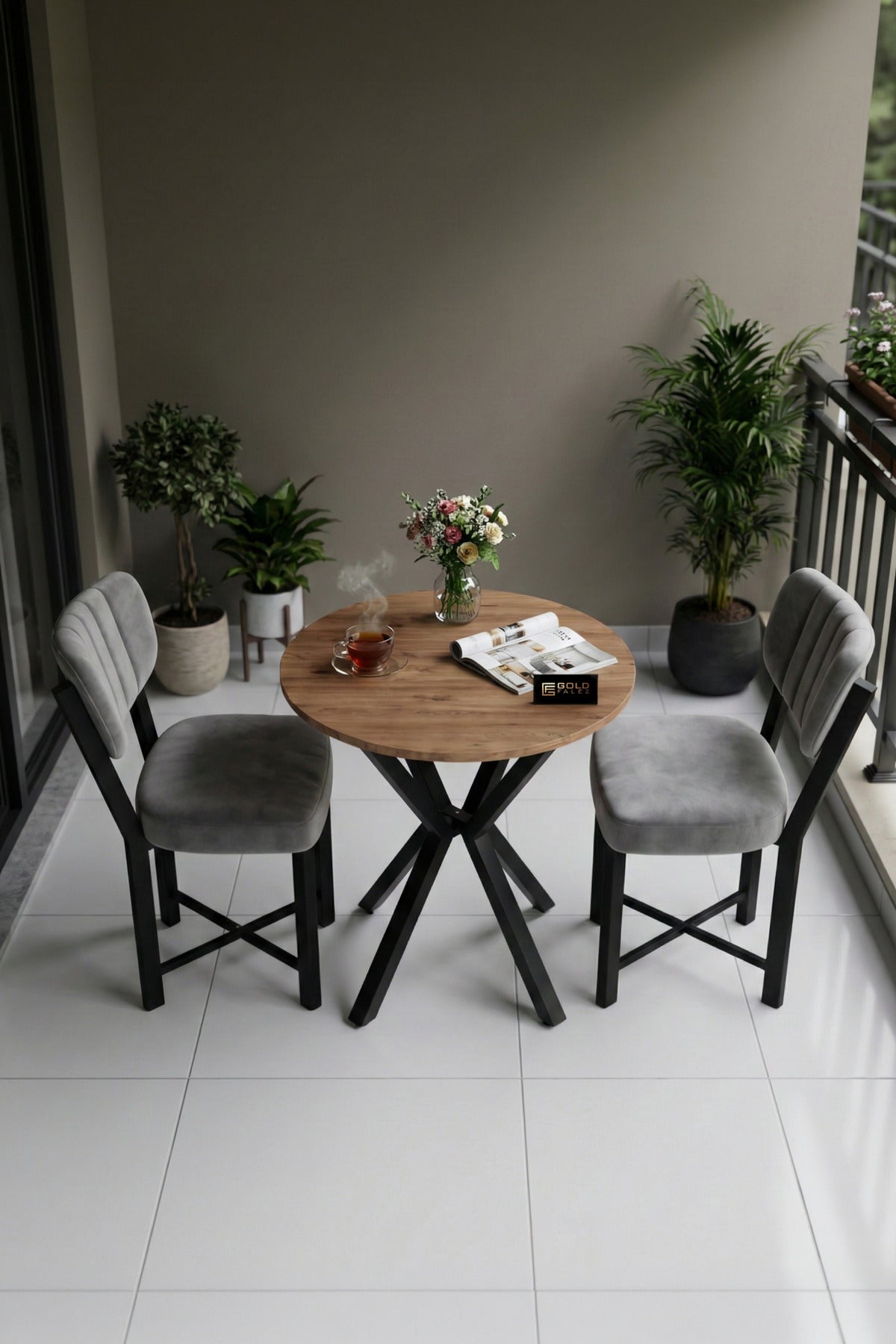 Mutfak Masası 70 Çap Yuvarlak Atlantik Masa 2 Sandalyeli Modern Balkon Cafe Seti Elma