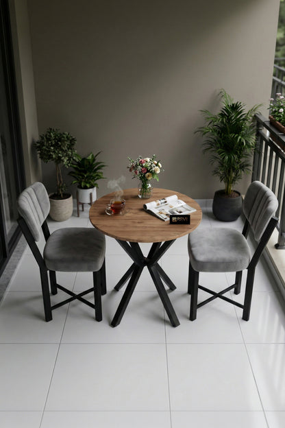 Mutfak Masası 70 Çap Yuvarlak Atlantik Masa 2 Sandalyeli Modern Balkon Cafe Seti Elma