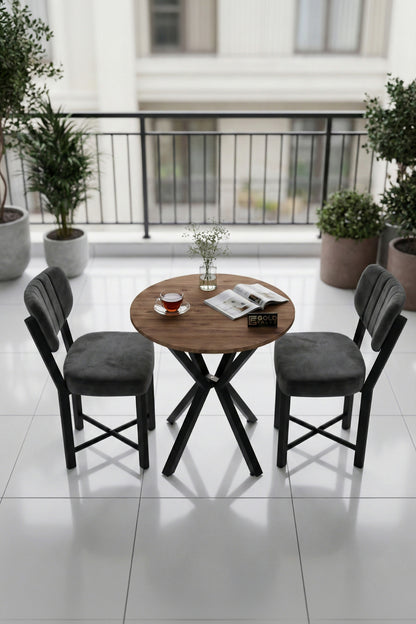Mutfak Masası 70 Çap Yuvarlak Atlantik Masa 2 Sandalyeli Modern Balkon Cafe Seti Elma