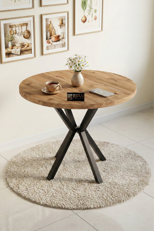 Mutfak Masası 90 cm Yuvarlak Masa Modern Metal Ayaklı Cafe Balkon Ofis Yemek Masası
