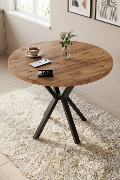 Mutfak Masası 90 cm Yuvarlak Masa Modern Metal Ayaklı Cafe Balkon Ofis Yemek Masası