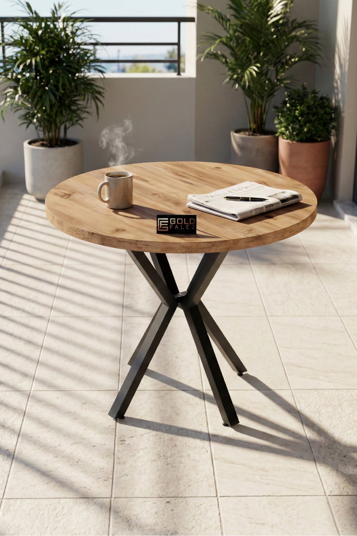 Mutfak Masası 90 cm Yuvarlak Masa Modern Metal Ayaklı Cafe Balkon Ofis Yemek Masası