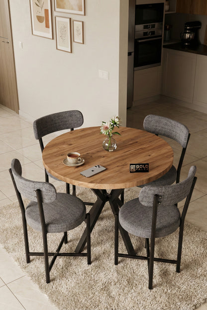 Mutfak Masası 90 cm Yuvarlak Masa Modern Metal Ayaklı Cafe Balkon Ofis Yemek Masası