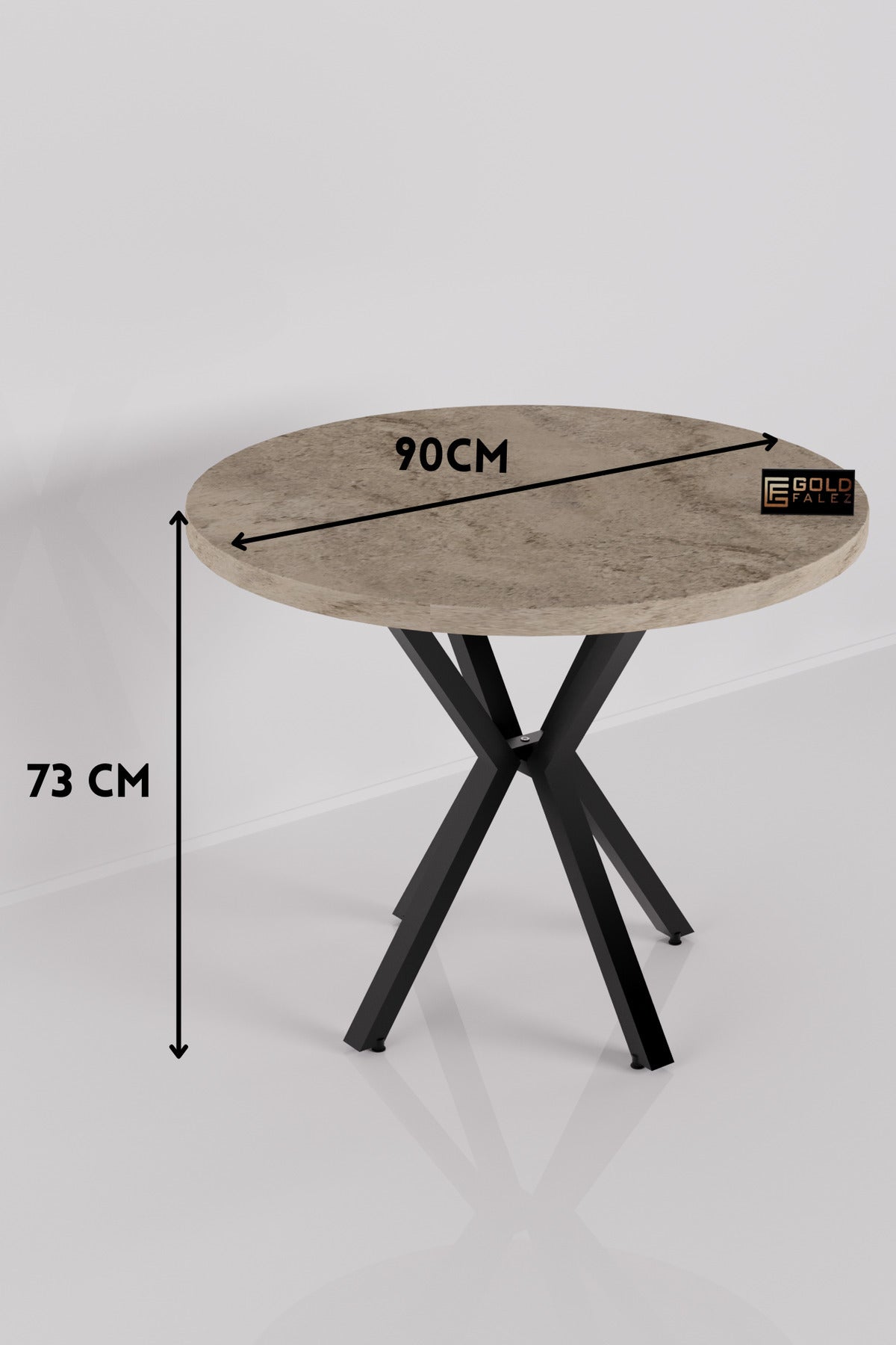 Mutfak Masası 90 cm Yuvarlak Masa Modern Metal Ayaklı Cafe Balkon Ofis Yemek Masası
