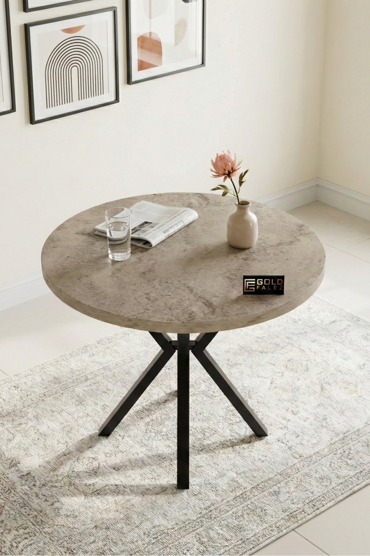 Mutfak Masası 90 cm Yuvarlak Masa Modern Metal Ayaklı Cafe Balkon Ofis Yemek Masası