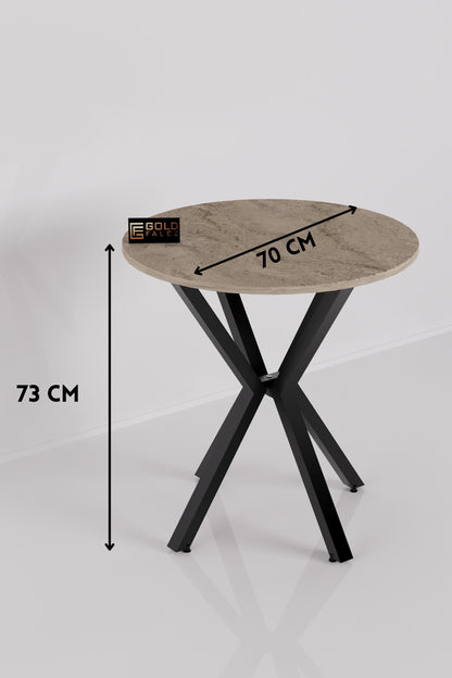 Mutfak Masası Yuvarlak 70 Çap Metal Ayak Yemek Masası Modern Balkon Bahçe Cafe Masa