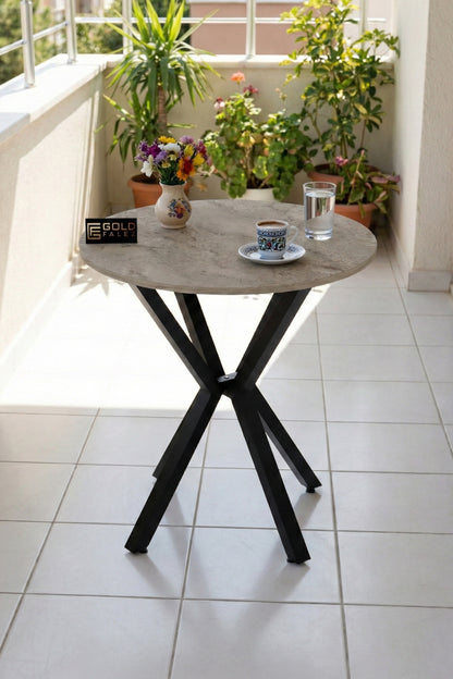 Mutfak Masası Yuvarlak 70 Çap Metal Ayak Yemek Masası Modern Balkon Bahçe Cafe Masa