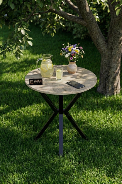Mutfak Masası Yuvarlak 70 Çap Metal Ayak Yemek Masası Modern Balkon Bahçe Cafe Masa