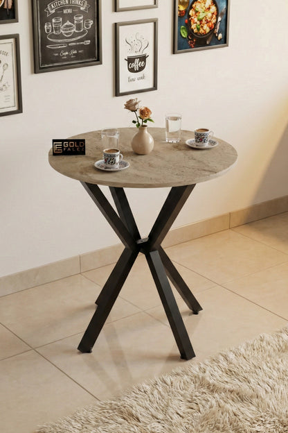 Mutfak Masası Yuvarlak 70 Çap Metal Ayak Yemek Masası Modern Balkon Bahçe Cafe Masa