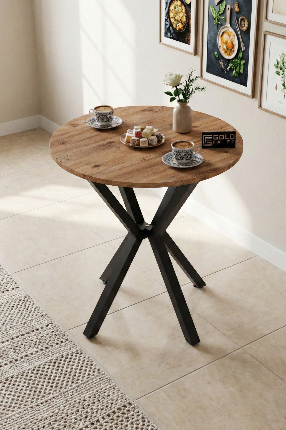 Mutfak Masası Yuvarlak 70 Çap Metal Ayak Yemek Masası Modern Balkon Bahçe Cafe Masa