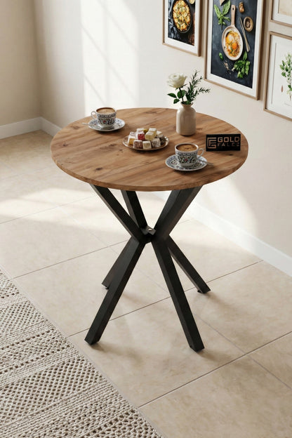Mutfak Masası Yuvarlak 70 Çap Metal Ayak Yemek Masası Modern Balkon Bahçe Cafe Masa