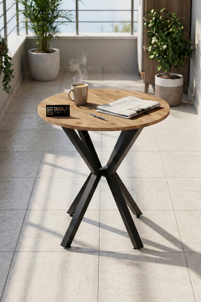 Mutfak Masası Yuvarlak 70 Çap Metal Ayak Yemek Masası Modern Balkon Bahçe Cafe Masa