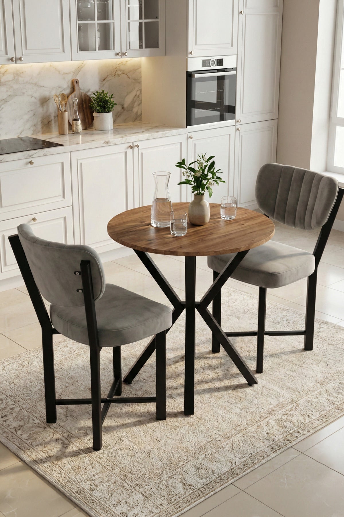 Mutfak Masası Yuvarlak 70 Çap Metal Ayak Yemek Masası Modern Balkon Bahçe Cafe Masa