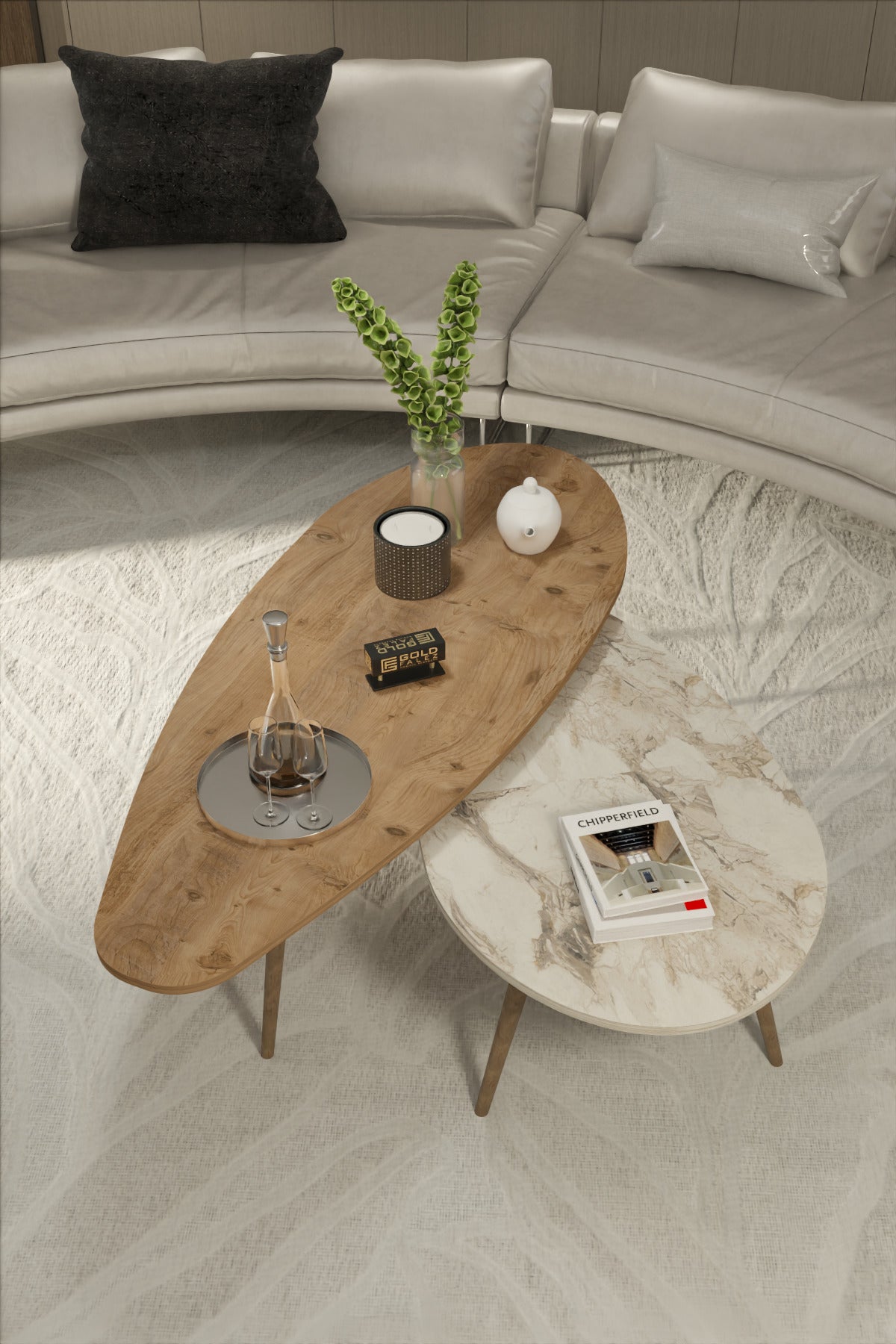 Orta Sehpa Seti Modern 2’li Ahşap Ayaklı Salon Oturma Odası Dekoratif Sehpa Takımı