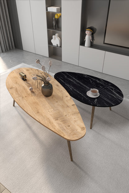 Orta Sehpa Seti Modern 2’li Ahşap Ayaklı Salon Oturma Odası Dekoratif Sehpa Takımı