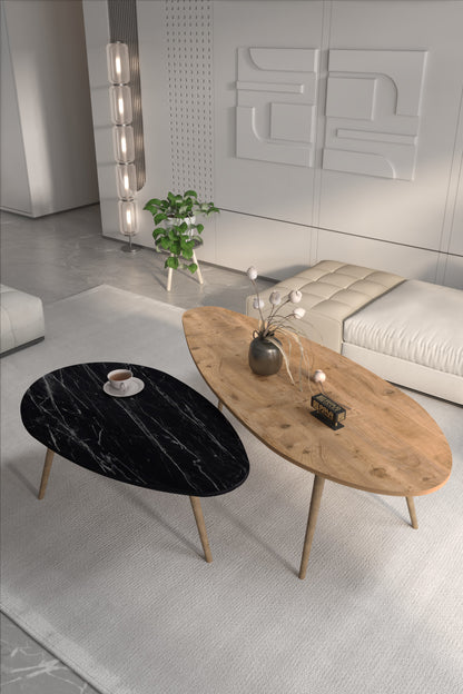 Orta Sehpa Seti Modern 2’li Ahşap Ayaklı Salon Oturma Odası Dekoratif Sehpa Takımı