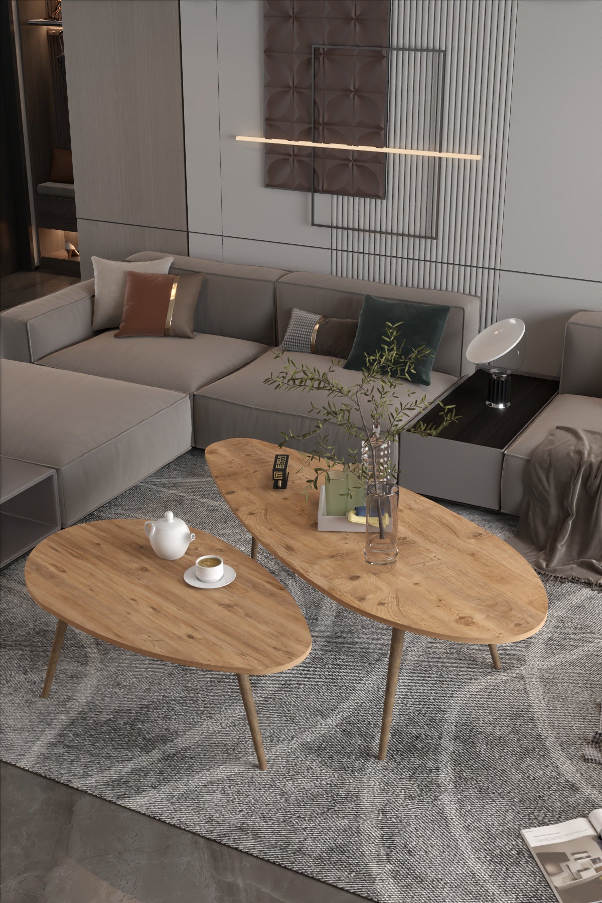 Orta Sehpa Seti Modern 2’li Ahşap Ayaklı Salon Oturma Odası Dekoratif Sehpa Takımı