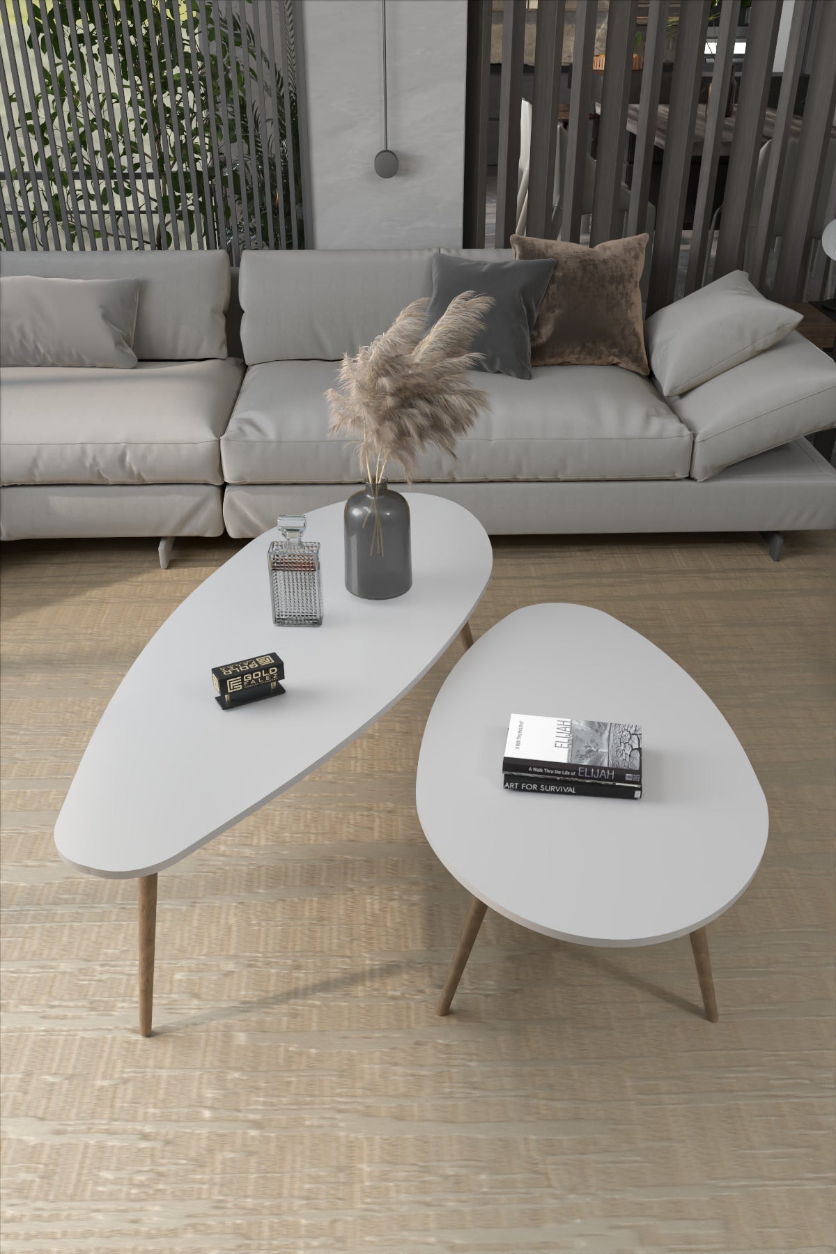 Orta Sehpa Seti Modern 2’li Ahşap Ayaklı Salon Oturma Odası Dekoratif Sehpa Takımı