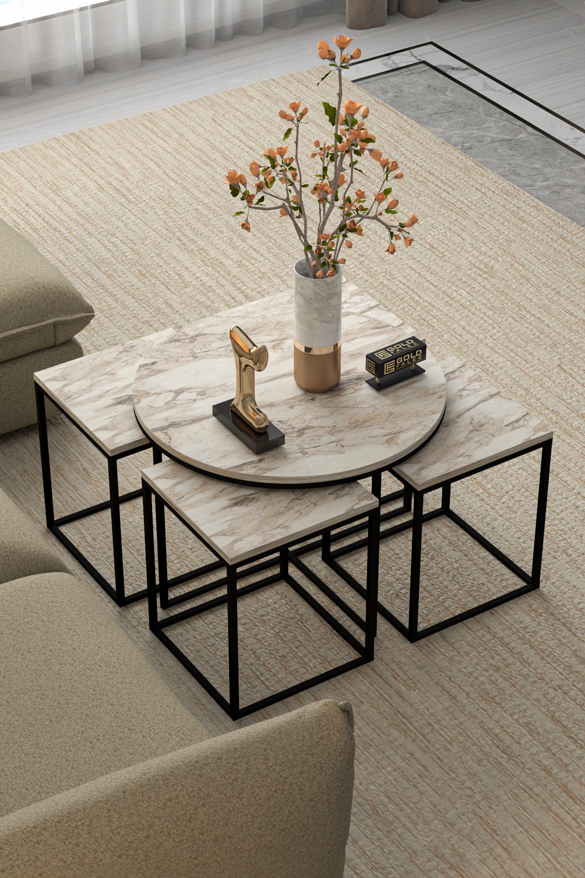 ORTA SEHPA VE ZİGON SEHPA OVAL LÜX 5'Lİ SET