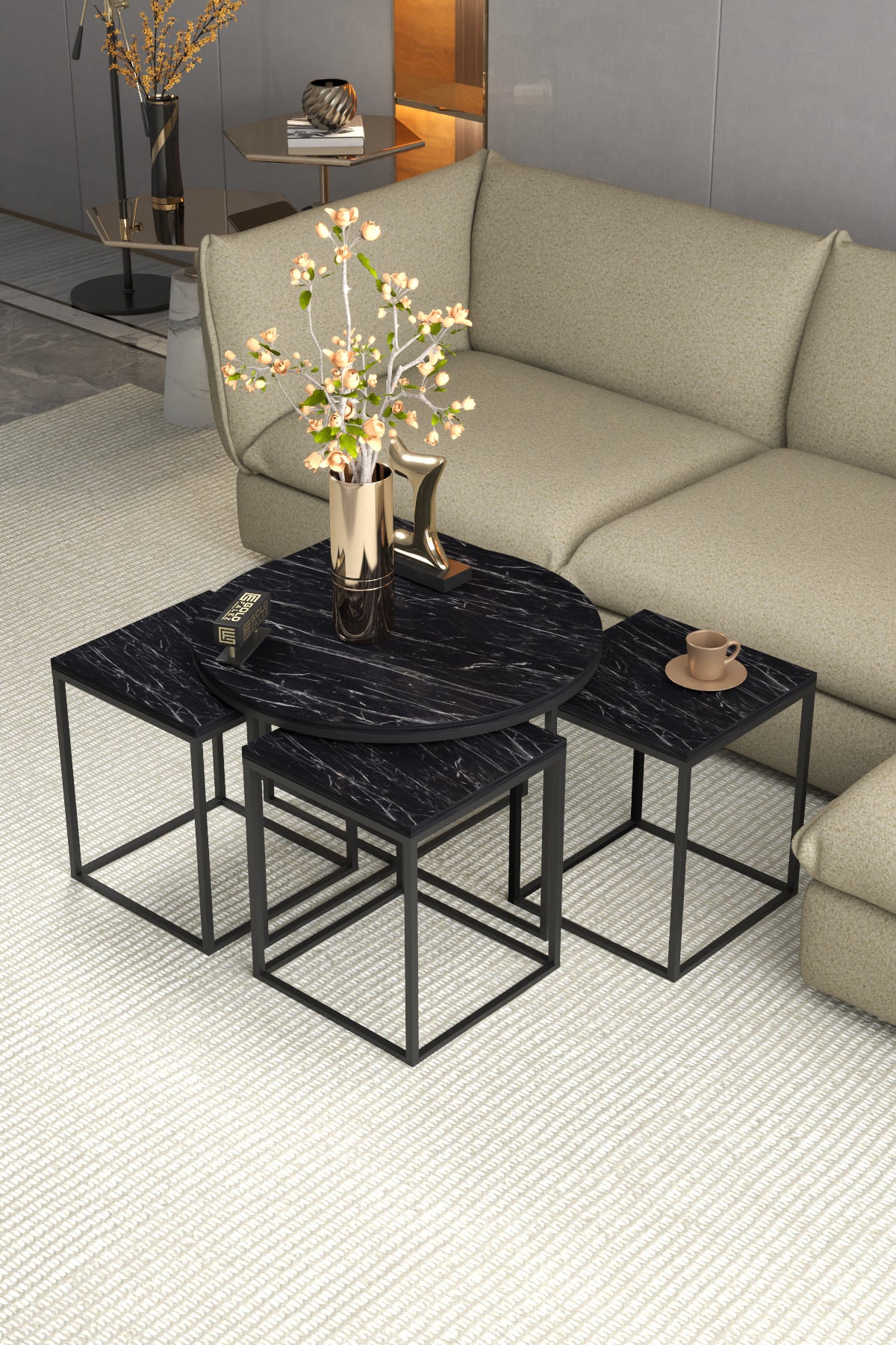 ORTA SEHPA VE ZİGON SEHPA OVAL LÜX 5'Lİ SET