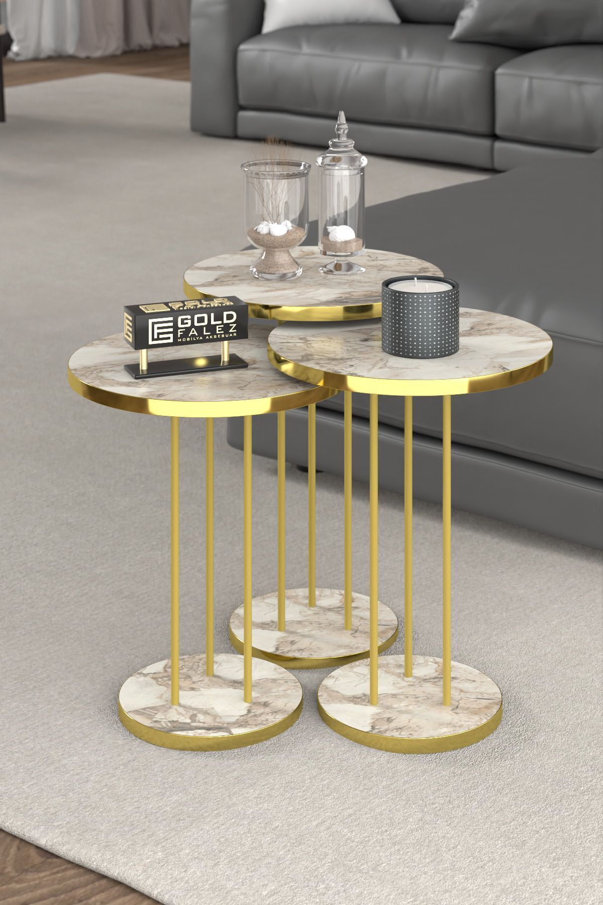 Orta Sehpa Ve Zigon Sehpa Terra Set Gold