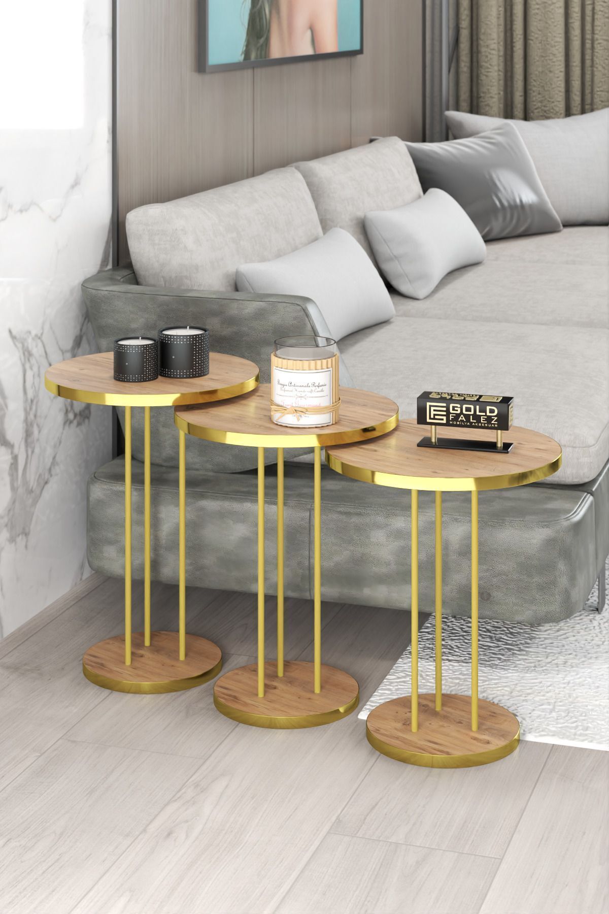 Orta Sehpa Ve Zigon Sehpa Terra Set Gold